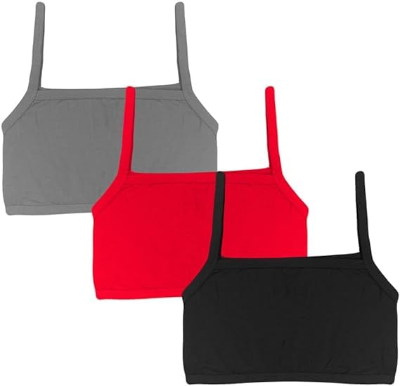 OK INTERPRISES Solid Beginner Bras for Girls/Kids Half Slip & Camisole Pack of 3 (Grey-RED-Black)