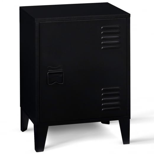 IDMarket – Mesita de noche Ester con 1 puerta de metal, color negro