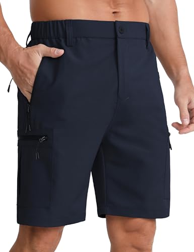 APTRO Kurze Hosen Herren Cargo Shorts mit fünf Reißverschluss Männer Kurz Wanderhose Taschen Arbeitshosen Dunkelblau L