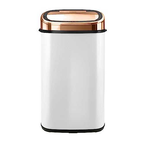 Tower Rose Gold T80904RW Cubo de Basura Con Sensor - Automático Con Revestimiento Antihuellas, Cierre Suave - Inteligente, Capacidad de 58 L, Blanco y Oro Rosa