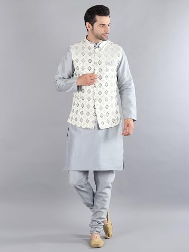 Image of Uri and MacKenzie Men's Silk Blend Kurta Pajama with Designer Ethnic Nehru Jacket /Modi Jacket