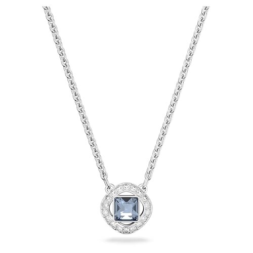 Swarovski Collier Collection Angelic Square femme, pièce centrale bleue, cristaux transparents et métal rhodié