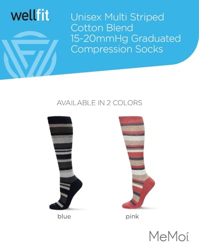Image of MeMoi Wellfit Unisex Multi Striped Cotton Blend 15-20mmHg Graduated Compression Socks