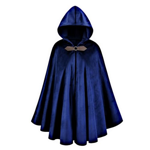 HAPNBCELE Medieval Cloak with Hood for Womens Mens, Vintage Velvet Renaissance Cape Adults Halloween Christmas Party Outfits (Blue, 39''/100cm)