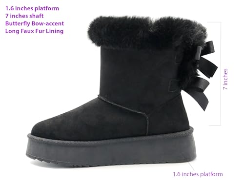 REDVOLUTION Women's Classic Fuzzy Platform Boot Fringe Accent Snow Boots Butterfly Bow-Accent Fashion Boots with Anti-Slip Outsole Outdoor3