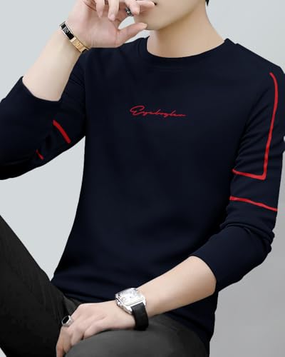 Image of Noble Monk Men Full Sleeve Round Neck T-Shirt | Printed Sleeves |Regular fit Tshirt for Men