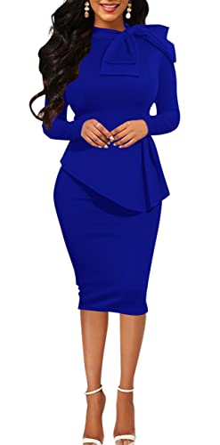Image of Women's Fashion Peplum Bodycon Dresses Short Sleeve Bow Club Ruffle Pencil Party Dress