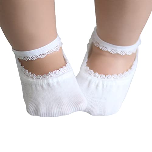 Floralby Cotton Socks 1 Pair Girl Socks Solid Color Breathable Elastic Baby Girl Lace Crew Socks Summer Warm Cozy Socks for Gifts - White M