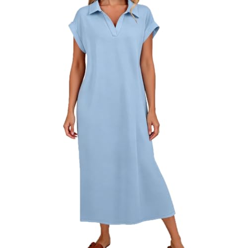 Robe longue ample col en V pour masquer les complexes avec style et poches