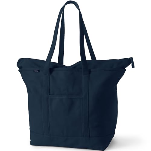 Image of Lands' End Zip Top Long Handle Canvas Tote Bag