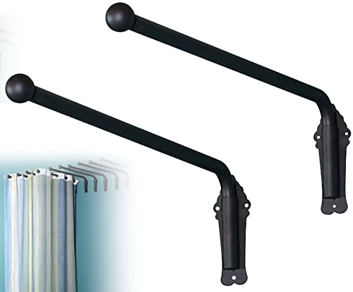 Swing Arm Window Curtain Rod, Heavy Duty Swing Arm Curtain Rod with Finials, Portiere Rod for Side Panels Window Curtain Display Stand Drapery Arm Door Curtain Rail Swing Arm ( Color : Black 2 pcs , S
