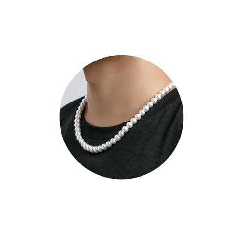 Halora Perlenkette Herren Damen Perlen Choker Kette 45cm Lang Weiße Perlenkette Pearl Necklace Herrenschmuck Geschenke Mens Jewellery Perlen 8mm