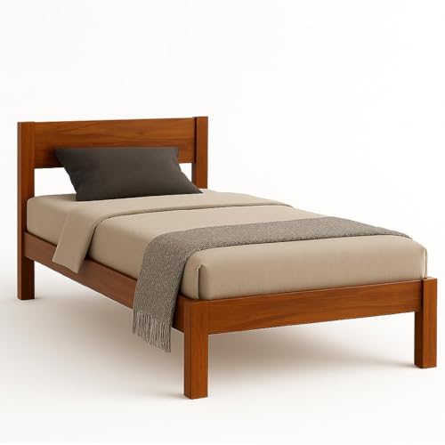 Image of KR Furniture Solid Sheesham Wood Single Bed | Wooden Cot Bed with Headboard | Strong & Durable Single Bed for Bedroom, Hostel, PG & Guest Room | Fits 72 x 36 Inch Mattress | Natural Finish