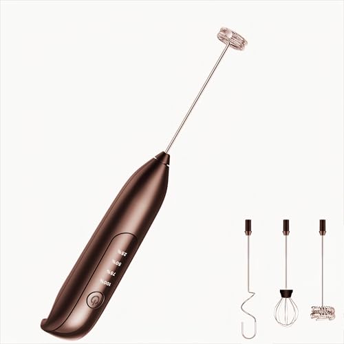 Image of Milk Frother Handheld Rechargeable, Frother Wand Drink Mixer Electric Whisk for Coffee, Detachable With 3 Stainless Whisks, Hand Mixer for Lattes, Cappuccino, Matcha, Egg