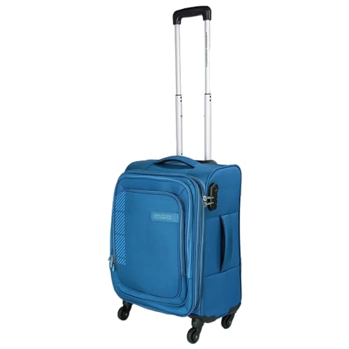 Image of American Tourister Apolo 58 cms Cabin Polyester Soft Sided 4 Spinner Wheels Luggage /Suitcase /Trolley Bag (Blue)
