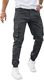 GINGTTO Mens Cargo Joggers Slim Fit Workout Pants Stretch Trousers with Pockets for Men Walking Chinos Dark Grey 32