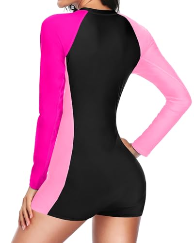 Image of Daci Women Long Sleeve Rash Guard One Piece Boyleg Swimsuit Zipper Surfing Bathing Suit UPF 50+