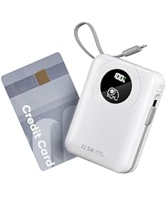 20000mAh Power Bank mit integriertem Kabel: 22.5W Schnell Aufladende Externe Batterie für Handy, USB C (Input & Output) Akku-Pack, Powerbank mit 4 Ausgängen & 2 Eingängen