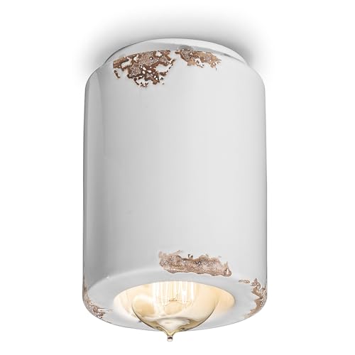 Plafonnier cylindrique E14 Ferroluce rétro blanc pour éclairage intérieur
