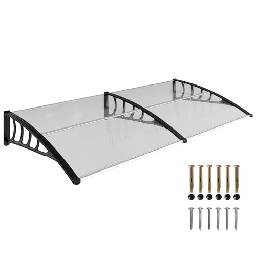 Outsunny Tejadillo de Protección 200x96x27 cm Marquesina Exterior para Puertas y Ventanas contra Sol y Lluvia con Soporte de PP Policarbonato Transparente