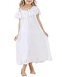  Lovekider Kindernachtwäsche Mädchen Lange Kurze Ärmel mit Spitze Bowknot Schlafanzug Baumwolle Weich Nachtwäsche Nachthemd Nachtkleider für Winter Herbst Sommer Frühling