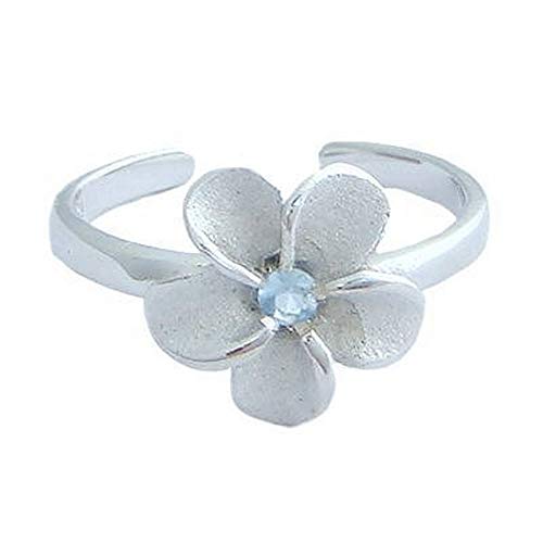 Hawaiian Jewelry Sterling Silver Blue CZ Flower Toe Ring