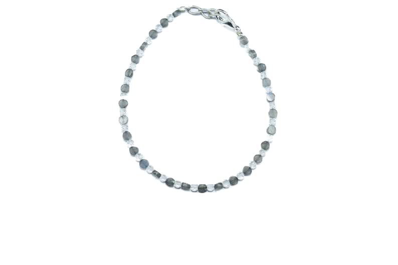 Bracelet labradorite et quartz clair de 4mm LKBEADS, bijoux en pierres naturelles unisexes LCBR-3934