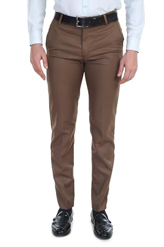 Image of Men's Stretchable Solid Plain Formal Trousers - Regular Fit Stylish Pants for Office & Party, Fashionable Dress Trousers for Men