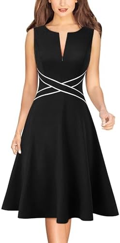 VFSHOW Womens Front Zipper Work Office Business Casual Church A Line Dress