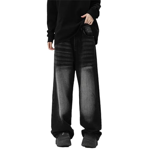 Men's Casual Long High Waist Baggy Denim Fashion Casual Straight Wide Leg Jeans with Pockets