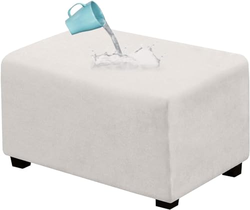 Fundas para pufs | Wwqqkj Funda Otomana Rectangular Impermeable, Funda For Reposapiés De Gamuza, Cuadrada, Elástica, Plegable, Lavable, Protector De Sofá For Sala De Estar Bianca,Large