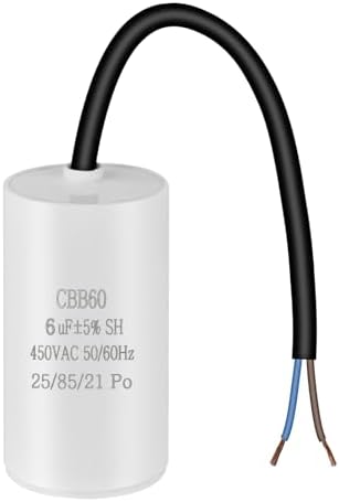 OFFCUP CBB60 Running Capacitor, 6μF 450V 4 Pins Motor Capacitor 50/60Hz with Cable for Air Compressor, Cleaning Machine Motor Star