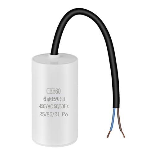 OFFCUP CBB60 Condensador Permanente 6μF, 450V 50/60Hz - Condensador de Arranque para Motores Eléctricos con Alambre, Adecuado para Compresores, Lavadoras, Aires Acondicionados