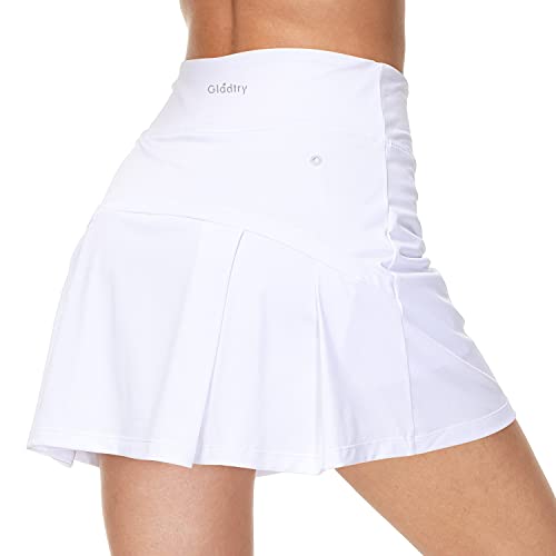 Gladtry Women s Golf Tennis Skorts Skirts with Pockets, High Waisted Pleated Athletic Skirts for Workout Active Sports (White, M)