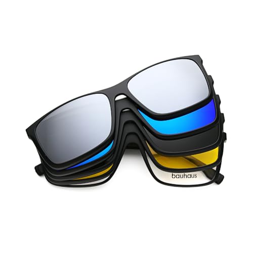 Image of Bauhaus Magnetic Clip on Sunglasses Women Polarized UV Square Men Sunglasses Night Driving Eyeglasses For Fishing Hiking