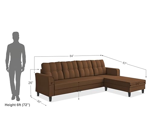 Image of Adorn India Maddox Tufted L Shape 5 Seater Sofa Set RHS (Brown) (3 Year Warranty)
