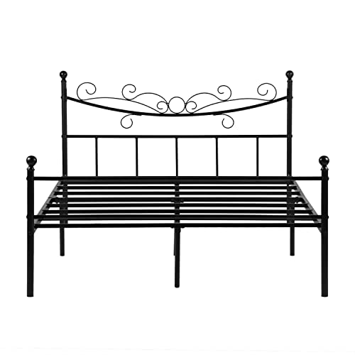 Furniturer Queen Size Frame Heavy-Duty Metal Bed Frames, 11'' Platform Bed With Underbed Storage/Steel Slats/Headboard, No Box Spring Needed Mattress Foundation, Black #TOP3