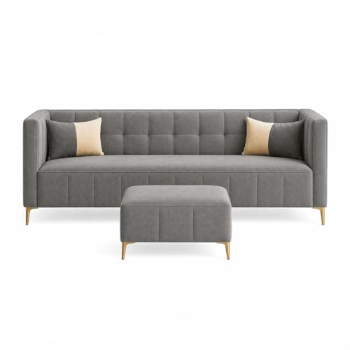 Image of SOCOZI Stylluxe 4 Seater L Shape Sofa Set with Movable Ottoman | Flexible Left or Right Layout | Soft Velvet Suede Fabric | Modern Design | Plush Comfort Cushions for Living Room (Dark Grey)