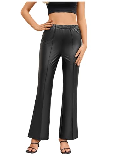 RoseSeek Women's Plus Size PU Leather Pants Flare Leggings High Waisted Bodycon Pants Baddie Outfits Black Large Plus