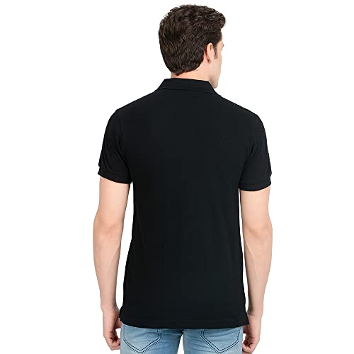 Image of AWG ALL WEATHER GEAR Men's Cotton Regular Fit Solid Polo Neck T-Shirt Navy Blue Melange
