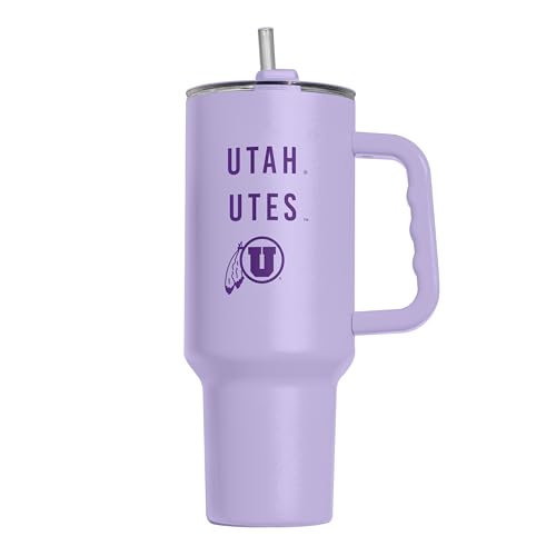 Image of Logo Brands NCAA Utah Utes Lavender 40 oz Tumbler with Handle - Stylish Everyday Use Powder Coated-Stainless Steel with Straw- Keeps Cold For Hours