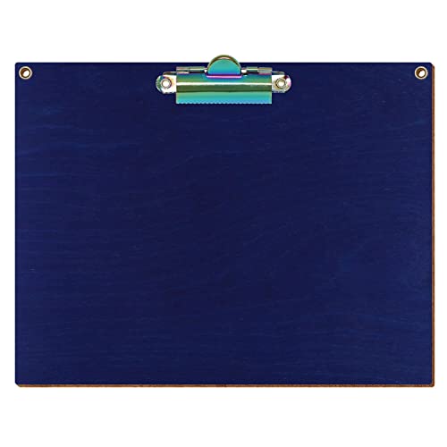 Bütic - Portapapeles de madera, forma estándar, color azul oscuro, para A3, A4, A5, A6, con ojales para colgar, formato: A6, horizontal, abrazadera: pinza de dientes, arco iris Cover