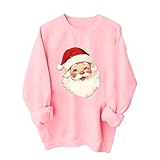 Sudadera con capucha para mujer, con estampado gráfico de Papá Noel, cuello redondo, manga larga, bonita, casual, suave, para vacaciones, uso diario, acogedora, holgada, de temporada, 07#_rosa, S