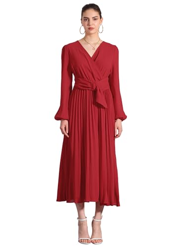 Robe plissée col en V croisé Allegra K pour femme chic en soirée