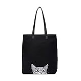 Women Canvas Handbag Shoulder Bag Cat Tote Bag Zippered Shopping Bag Heavy Duty and Strong Fabric Layers with Inner Pocket