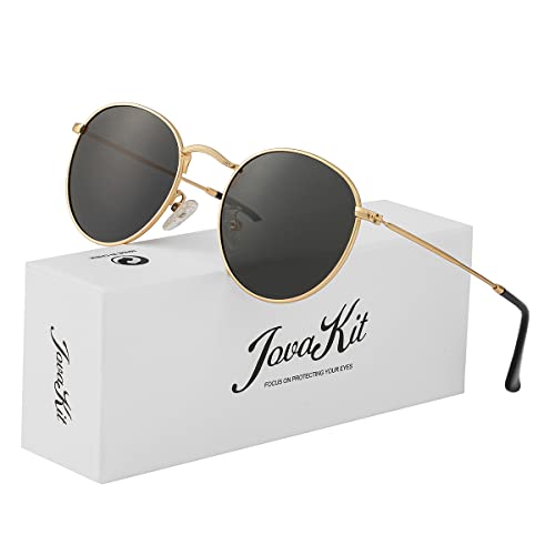 Jovakit Small Round Polarized Sunglasses For Women Men Classic Vintage Retro Frame Uv Protection (Gold/Grey) #TOP1