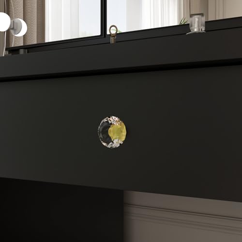 FUFU&GAGA Vanity Desk with Mirror and Bulb Lights, Large Makeup Vanity with 9 Drawers, Modern Dressing Table with Hidden Shelves for Bedroom, Black, 43.3”W x 19.7”D x 53.6”H