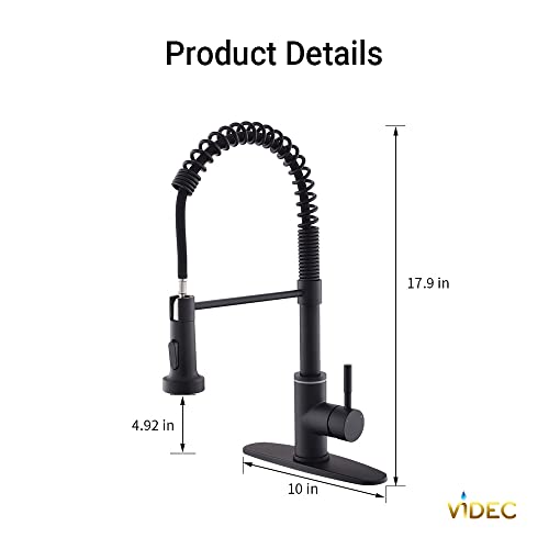 Videc Touch On Kitchen Faucet, 3 Modes Pull Down Sprayer, Smart Touch Sensor Activated, Led Temperature Control, Ceramic Valve, 360-Degree Rotation, 1 Or 3 Hole Deck Plate. (Kw-66R Touch On, Black) #TOP6