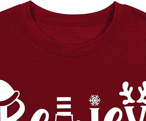 LHBNK Camiseta feminina Believe Christmas, estampa xadrez, árvore, Natal, manga comprida, camisetas