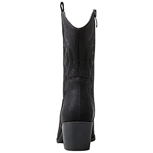Image of GLOBALWIN Women's Mid Calf The Western Cowgirl Boots Fashion Cowboy Boots For Women Chunky Low Heel